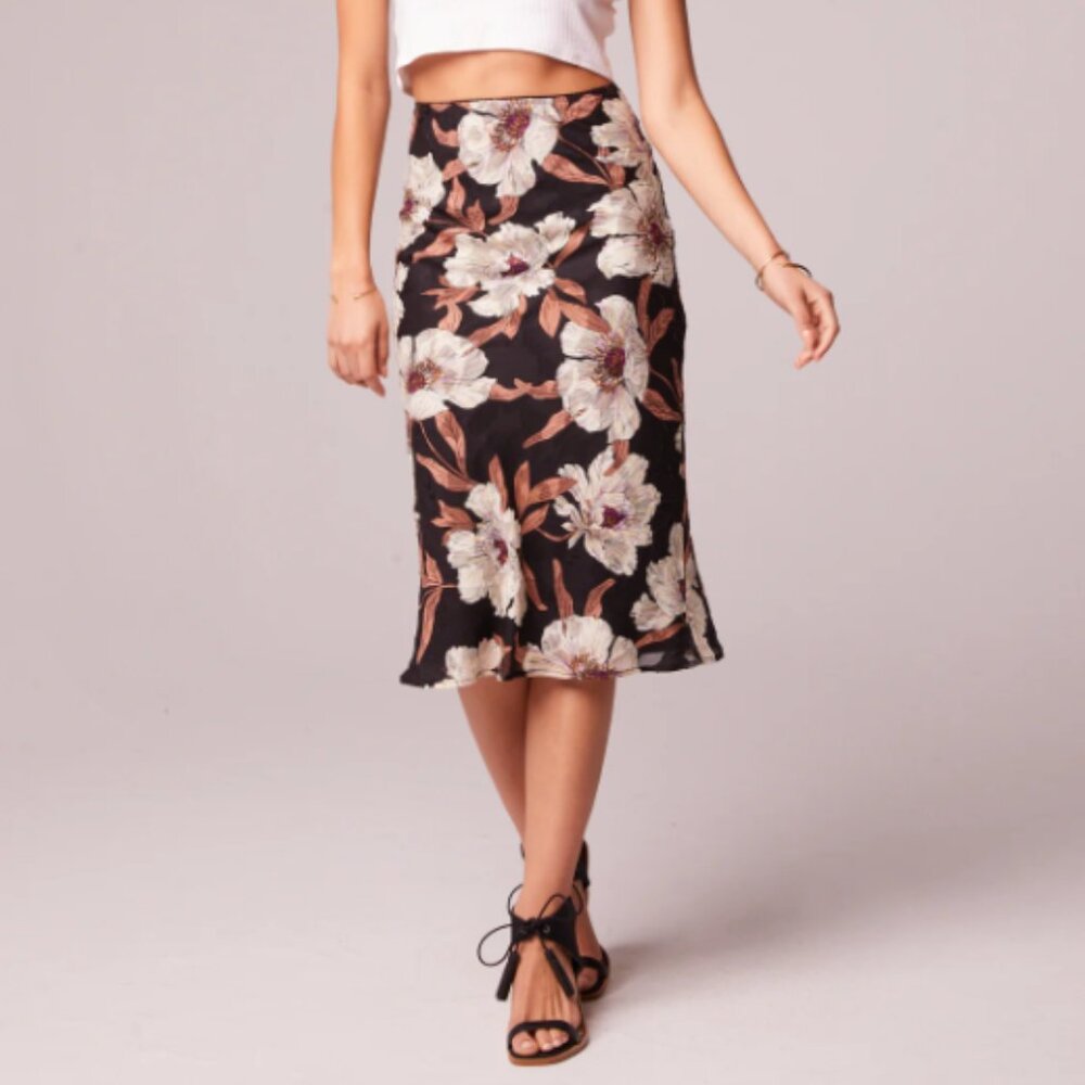 B.O.G Collective Band of Gypsies Band of the Free Rho Black Floral Slip Skirt L